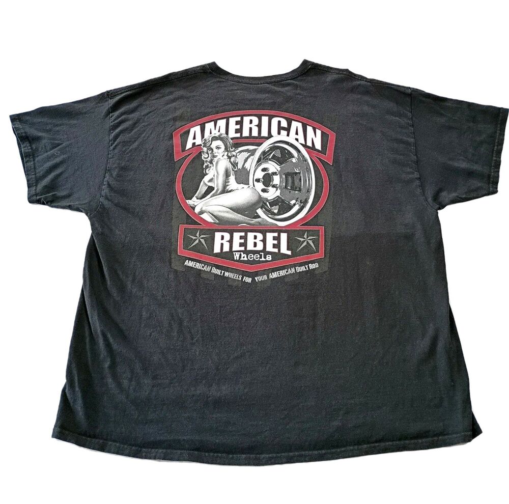 American Rebel Wheels Pinup Girl T Shirt Mens 3XL Hot Rod Gearhead Motorsports